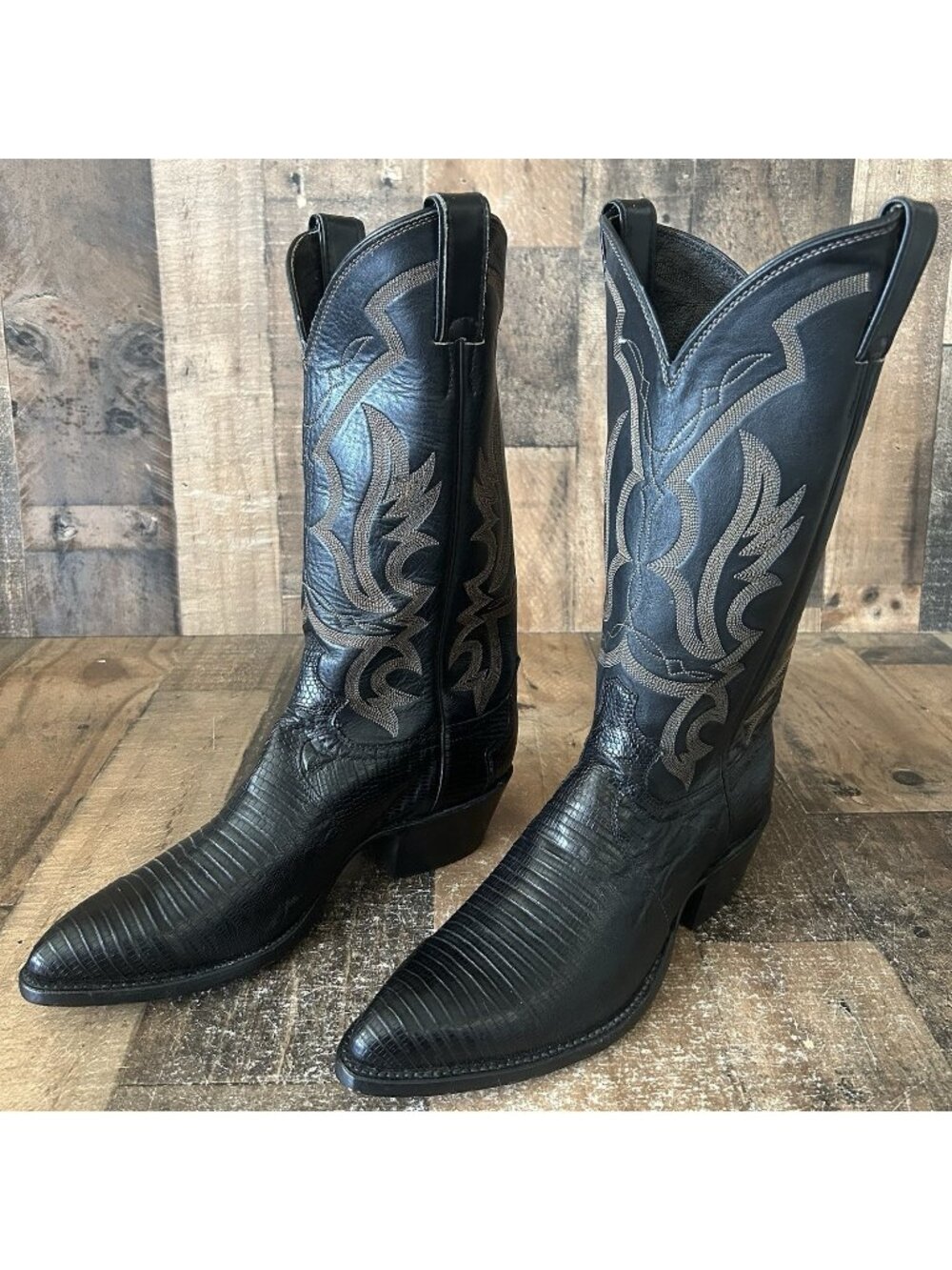 Justin Vintage Teju Lizard Black Western Cowboy Boots Mens 7.5 D